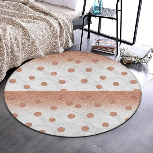 Soft Round Yoga Carpet, Large Home Decor Mat, Non Slip Machine Washable Kitchen Office Circle Rug Modern Rose Gold Pink Glitter Dots White Marble, 36inch