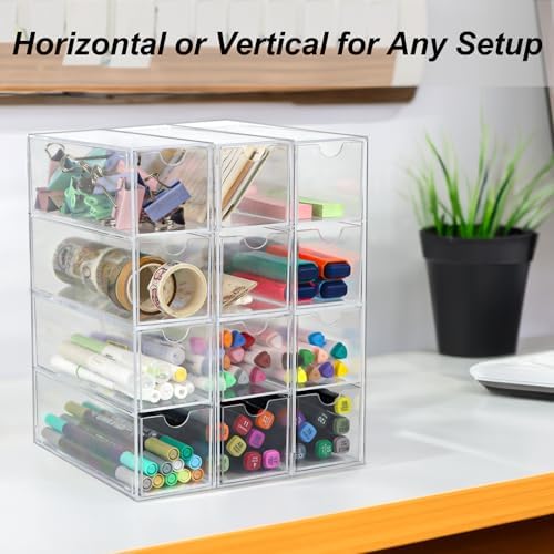 ZEXALOR Clear Desk Organizer Storage with 12 Drawers, Desktop Organizers, Bathroom Office Supplies, Plastic Storage Drawer for Makeup, Jewelry, Pen, Stationary, Hair Accessories, Sunglass (12-Drawer)
