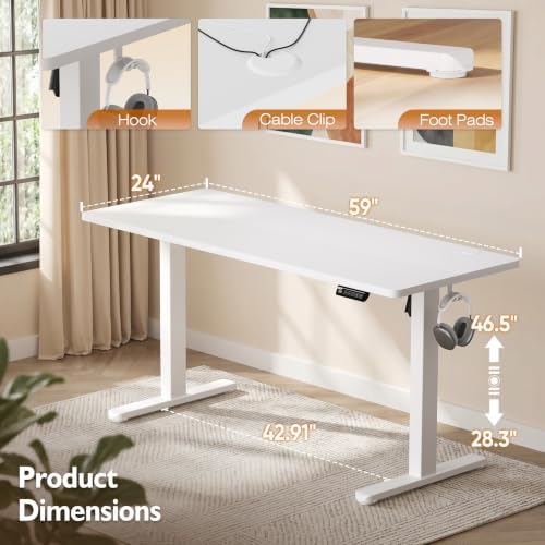 Monomi 59" Electric Standing Desk,Adjustable Height Sit Stand Up Desk,White