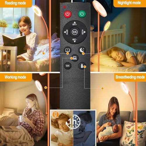 marctronic Orange Floor Lamp, 42W 4000LM Super Bright LED Lamp with Reading Light for Living Room Bedroom Office, Touch Control, Dimmable Standing Lamp with Remote