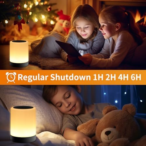 OORUN Touch Bedside Table Lamp,13 RGB Colors & 5 Brightness, USB Rechargeable Desk Lamp, Remote Control Dimmable Light with RGB Color Changing,Portable Lamp for Baby (Black)
