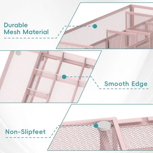 Expandable Desk Drawer Organizer, 10 Adjustable Compartments, Pink