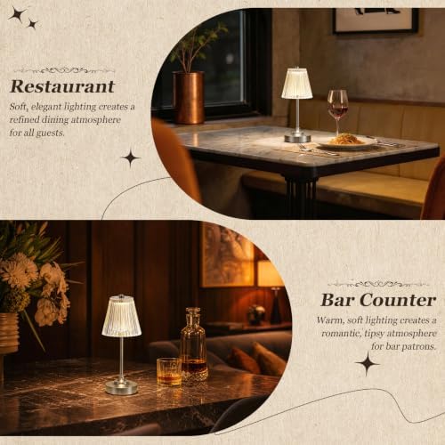 Silver Cordless Rechargeable Table Lamp, Touch Battery Powered Lamp, 3 Color Modes, Crystal Acrylic Lampshade, Portable Ambient Night Light for Desk, Bedroom, Living Room, Dining Room, Kitchen, Bar