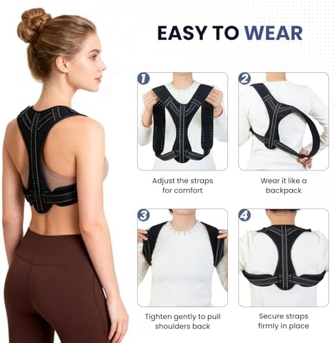 Posture Corrector for Men and Women, Adjustable Back Brace Upper Spine Straightener, Breathable Shoulder, Neck, Clavicle & Back Support, Relieve Slouching, Hunching, and Back Pain, XL