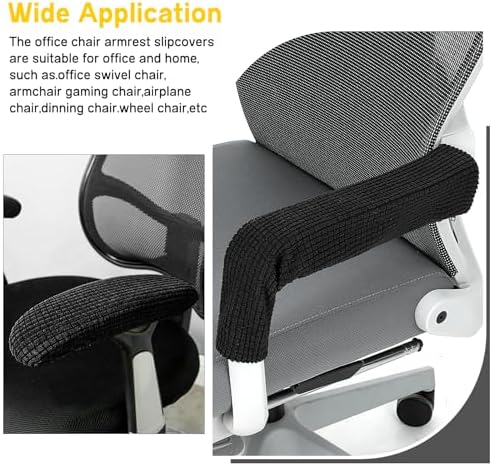2pcs Office Chair Armrest Covers, Arm Rest Covers for Office Chair,with Zipper, Stretchable Chairs Arm Pads, Black Armrest Cover for Chairs