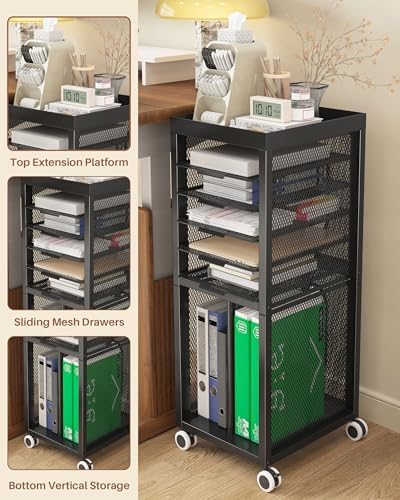 Rolling File Cart with 4 Dividers, Mobile File Cabinet with Wheels