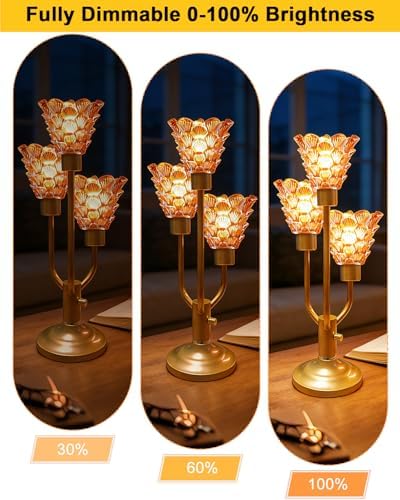 Mid Century Modern Gold Glass Table Lamp Dimmable Nightstand Lamp