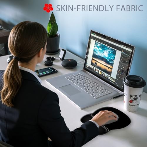 Ergonomic Mouse Pad with Wrist Rest, Comfortable Gel Concave Mouse Pad with Non-Slip Base, Pain Relief Mouse Pads with Smooth Wrist Support for Gaming, Office, Home (Black)