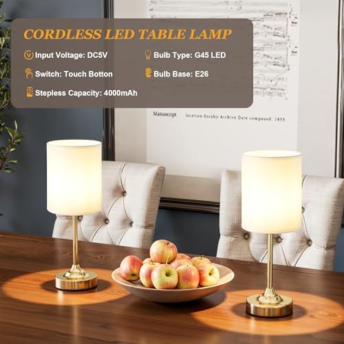 Rechargeable Table Lamp, Battery Operated, Touch Control, Brass, 1 Pack