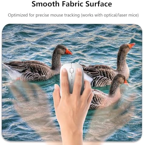 Greylag Geese Swimming on Teal Lake, Nature Wildlife Design Desk Mat
