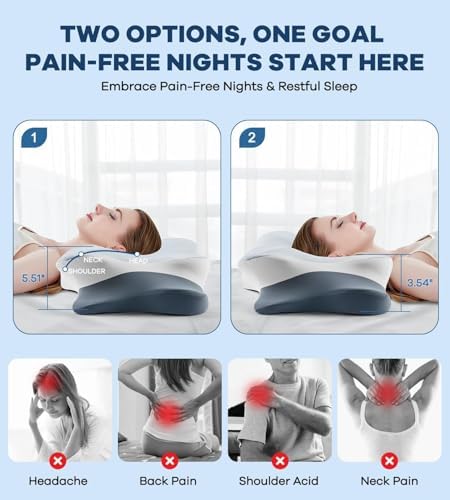 DONAMA Cervical Pillow for Neck and Shoulder, Cooling Contour Memory Foam Pillow for Pain Relief, Ergonomic Neck Support Pillow for Side Back Stomach Sleepers with Removable Pillowcase