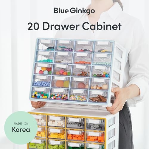 Blue Ginkgo 20-Drawer Storage Cabinet Organizer, Blue, Made in Korea