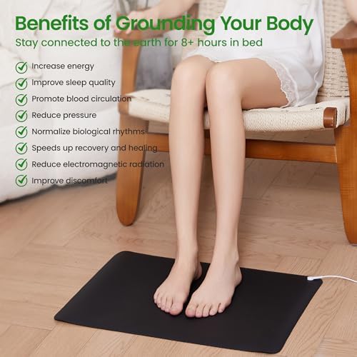 Grounding Mat for Feet,Earthing Mat Grounding Pad 24"X16",Indoor Grounding Mat for Bed&Office&Under Desk, Conductive Foot Pad for Deep Sleep, Pain&Stress Relief with Conductivity Test Pen&15ft Cord