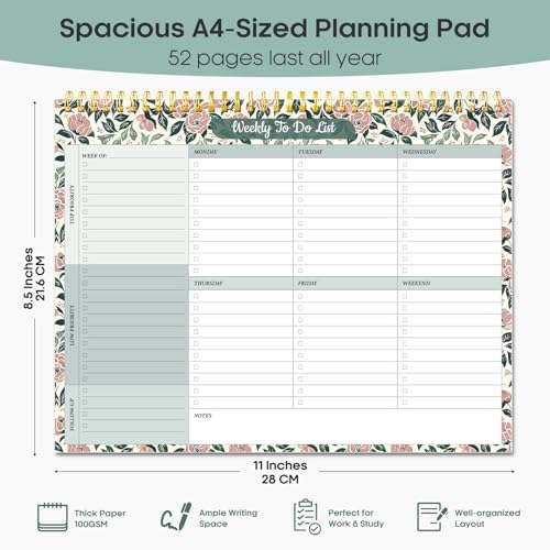Taja Weekly To Do List Notepad, Undated Weekly Planner Pad, 8.5" x 11"