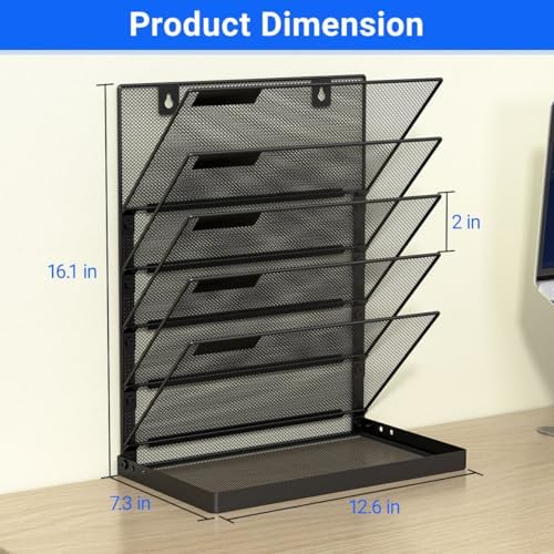 Legal /A4/ Letter Size Hanging Wall File Organizer Desktop File Organizer,6-Tier Wall Mount/Self Standing Paper Document Folder Holder,Mesh Magazine Rack for Office Home, Black ﻿