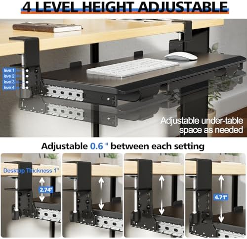 27" x 12" Height Adjustable Keyboard Tray Under Desk with Drawer