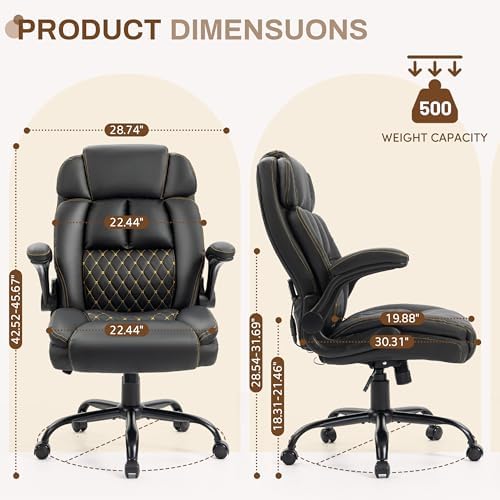 Massage Office Chair,500LBS Ergonomic Rocking Executive Desk Chairs with 4 Points Vibration&Heat,Padded Flipup Armrests for Big and Tall Office Chair,Swivel Computer Chair Black
