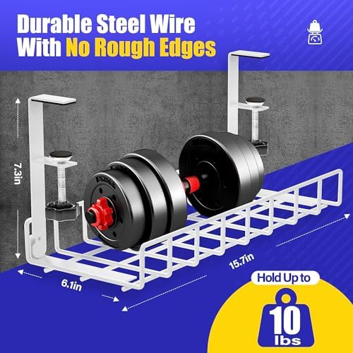 Under Desk Cable Management Tray, Xpatee Upgraded Wire Management No Drill No Screws, Cable Tray with Clamp for Wire Organizers, Computer Cord Rack for Office, Home - No Damage to Desk White