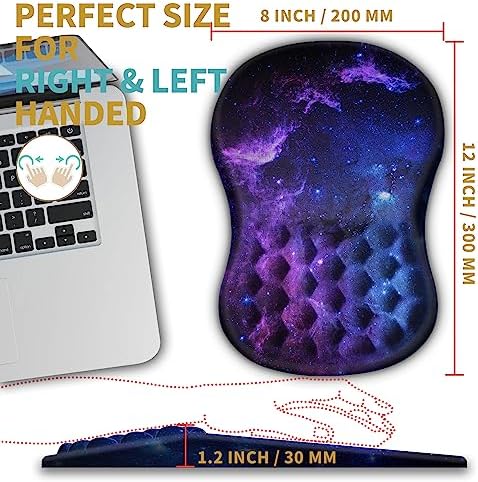 Hokafenle Ergonomic Mouse Pad Wrist Support with Massage Design, Wrist Rest Pain Relief Mousepad with Memory Foam&Non-Slip PU Base, Mouse Pads for Wireless Mouse & Desk (12x8 inch,Galaxy)
