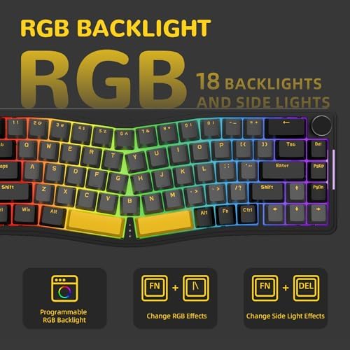 AJAZZ AKS068 65% Wired Mechanical Gaming Keyboard with Coiled Cable, 68-Key Alice-Layout Mechanical Keyboard, RGB Hot Swappable Red Switches VIA/QMK Programmable Knob Gasket Mount for Win/Mac (Black)
