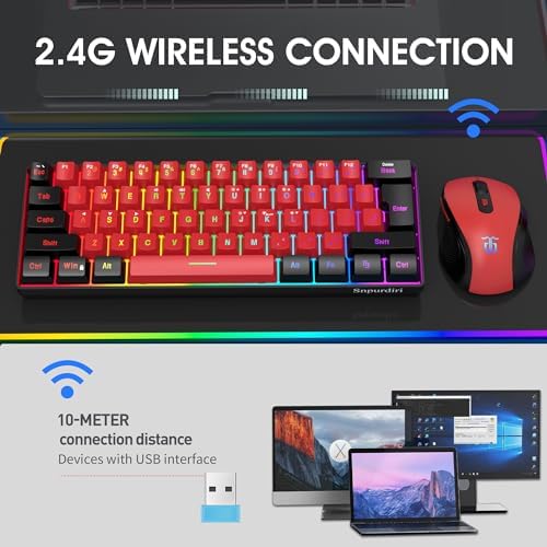 Snpurdiri 2.4G 60% Wireless Gaming Keyboard and Mouse Combo (Black and Red)
