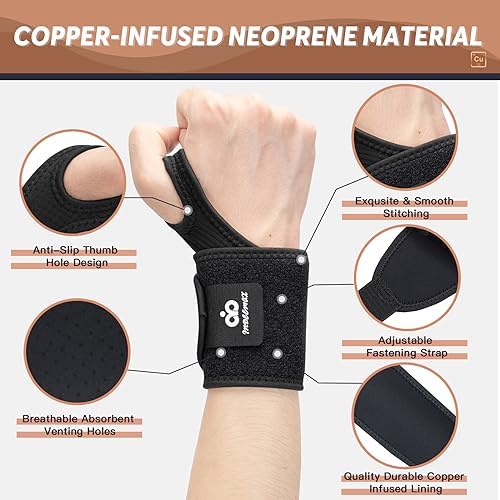 INDEEMAX Copper Carpal Tunnel Wrist Brace 2 Pack, Support for Pain Relief