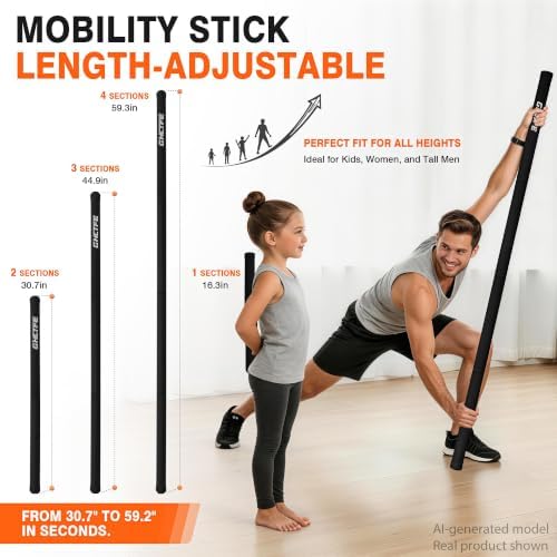 Adjustable Yoga Stick for Stretching & Balance, Upgraded Workout Pilates Equipment for Back Posture Corrector, 4-Section Steel Mobility Bar for Flexibility, Physical Therapy, Exercise Training
