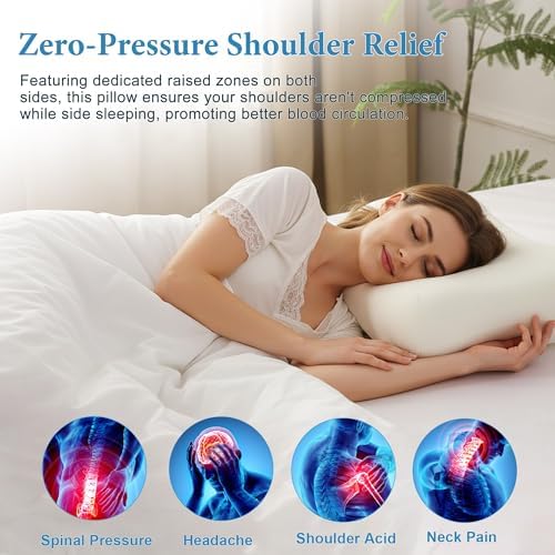 Cervical Pillow for Neck Pain Relief - Contour Memory Foam Pillow for Side and Back Sleepers, Dual Height 4.7" and 3.2" Ergonomic Orthopedic Neck Pillow, Medium-Firm Cervical Spine Support