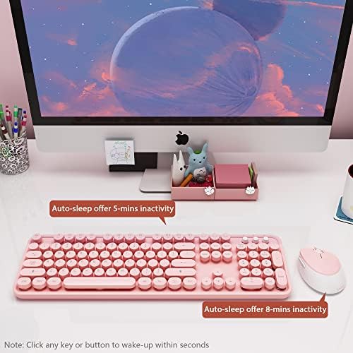 Kootop Wireless Keyboard and Mouse Combo, 2.4G Typewriter, Pink