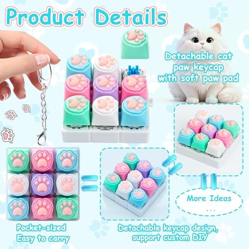 Cat Paw Keyboard Fidget Toy,Keyboard Fidget Keychain 9-in-1 Keyboard Decompression Button Finger Clicker Toys,Cute Soft Click Buttons Fidget Toy ADHD Sensory Fidget Toys Stress Relief Gifts(Colorful)