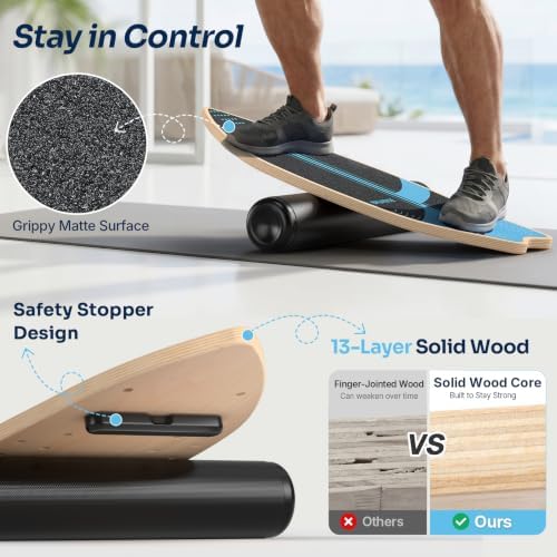 Sportneer Surf Balance Board, 8-in-1 Wooden Wobble Board