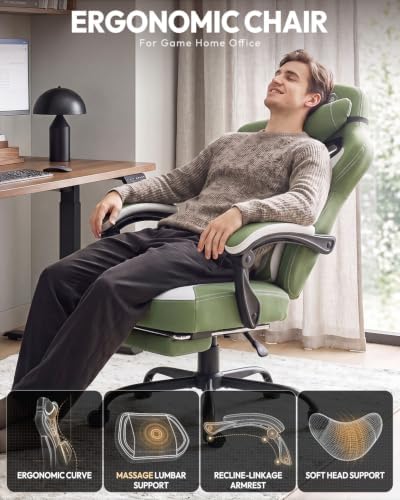 Dowinx Big and Tall Gaming Chair for Adults with Footrest, Massage Lumbar