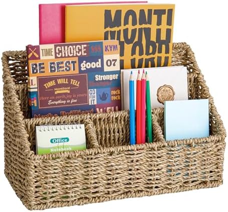DINGTAI Mail Organizer Countertops, Desk Organizer Bills Organizer, Mail Sorters Organizers, Pencil Holder Magazine File Holder, Desk Organizer and Accessories(Seagrass)