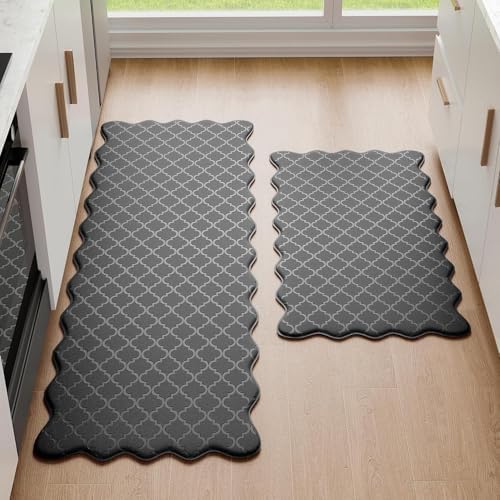 ZYFAB Anti Fatigue Kitchen Mats for Floor PVC Cushioned Standing Desk Mat Non-Slip Kitchen Rug Waterproof Floor Mat for Office Kitchen Sink,Gray,51 * 99cm