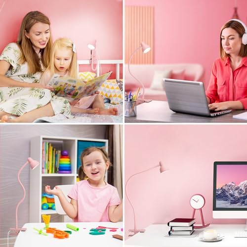 LiFMIRA Pink Small Desk Lamp Clip on LED Reading Light for Bed