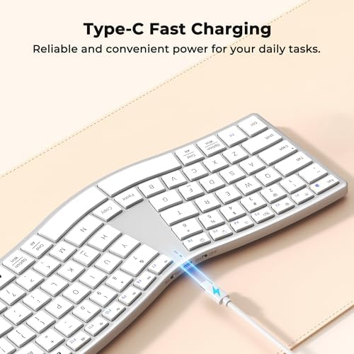 MEETION Wireless Ergonomic Keyboard, Split S-Curve, Bluetooth & 2.4G, White