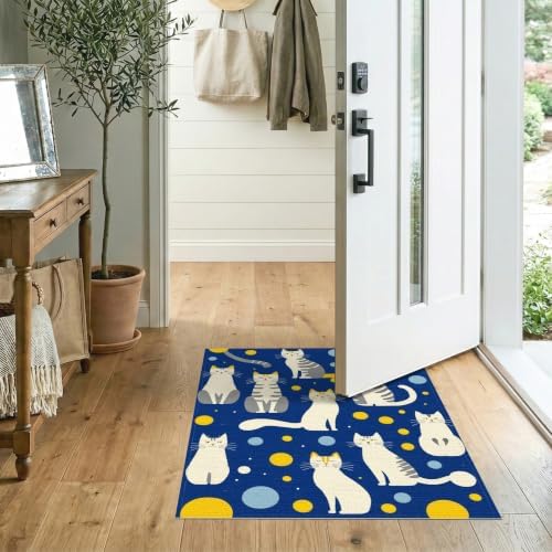 2'x3' Blue Yellow Cat Symphony with Golden Washable Doormat