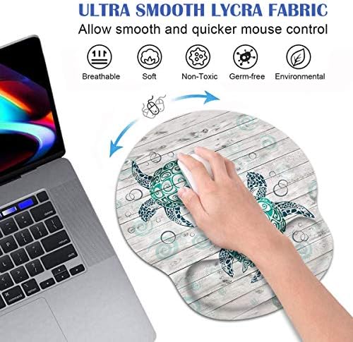 Ergonomic Mouse Pad Wrist Support and Cute Coffee Coaster, Non Slip PU Base Mouse Pad Wrist Rest for Computer, Office Gaming, Working, Easy Typing & Pain Relief, Baby Sea Turtle