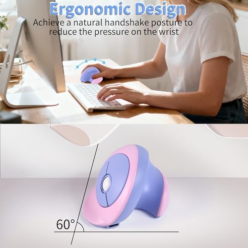 Wireless Mouse Ergonomic Vertical Mouse with Bluetooth & 2.4GHz USB Receiver 3 Buttons Rechargeable Silent Portable Optical USB Cordless Mice for Laptop PC Desktop Tablet Kids Adults Gifts (Purple)
