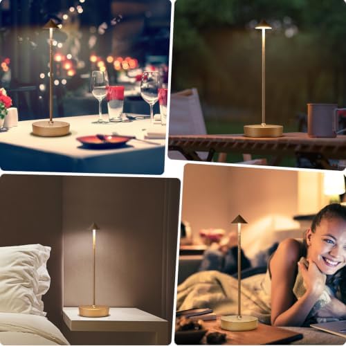 2Pack Rechargeable Cordless Table Lamp, Portable Powered LED Battery 6000mAh Metal USB Desk Lamp, 3 Levels Brightness Light for Restaurants Outdoor (2pack LCE Flower Gold)