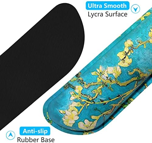 Dapesuom Enlarge Keyboard Wrist Rest, Memory Foam Wrist Cushion for Desk Mats Support, Cute Pain Relief Keyboard Mouse Pad Rests Set with Non-Slip Base for Gaming Laptop Office Computer, Blue Flower
