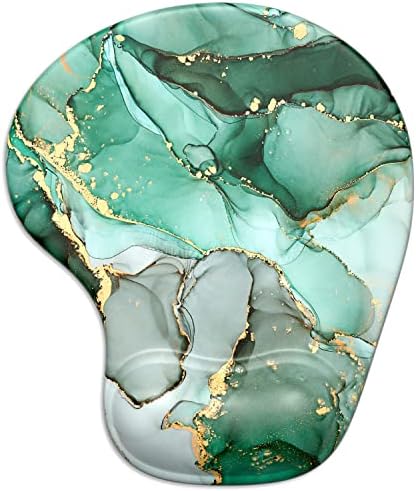 ITNRSIIET Ergonomic Mouse Pad with Gel Wrist Support Wrist Rest Smooth Surface Non-Slip PU Base Comfortable Office Supplies Pain Relief, 9.5 x 8 inches, Green Marble Texture