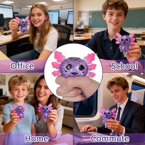 Axolotl Squishy Toy, Cute Slow Rising Fidget Toy for Stress Relief, Soft Squeeze Sensory Toy for Kids and Adults, Handheld Stress Ball for Anxiety and Focus Big Ears Axolotl(Purple)
