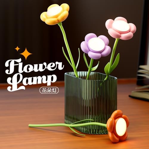 Rechargeable Flower Desk Lamp Infinite Dimming Trichromatic Temperature Adjustable Brightness Memory LED Light for Bedroom Study Office (Pink,Sunflower)