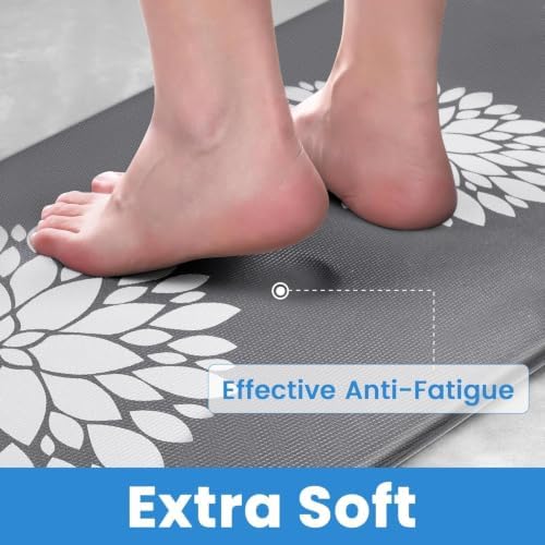 2PCS Kitchen Mats for Floor, Anti Fatigue Non-slip Water Resistant Grey Rug