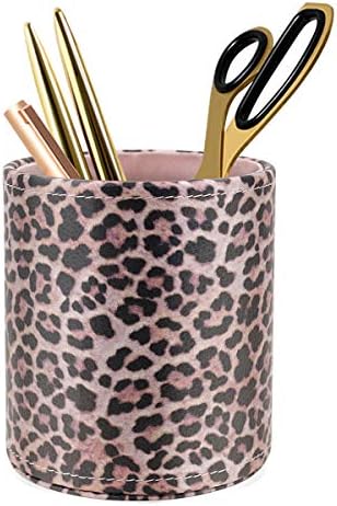 Pen Holder for Women Girls Desk Decor Pencil Cup for Decoration Durable Leather Desk Organizer Makeup Brush Holder, Classic Leopard