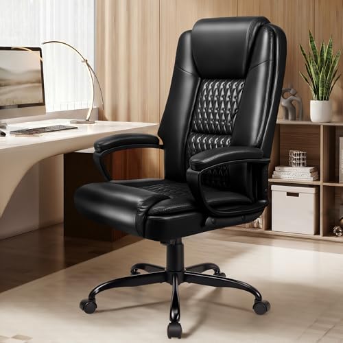 Executive Office Chair, High Back Ergonomic Desk Chair with Lumbar Support, Adjustable Big and Tall Computer Chair, 360° Swivel, PU Leather, Black