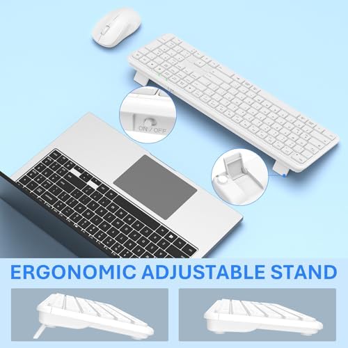 Wireless Keyboard and Mouse Combo, Full-Size Silent Ergonomic Keyboard and Mouse, Sleep Mode, Long Battery Life, 2.4G Lag-Free Cordless Mice Keyboard Set for Computer, Laptop, PC, Mac, Windows (White)