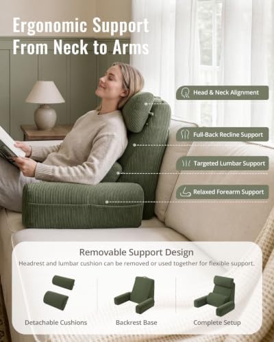 Blissful Diary Reading Pillow with Adjustable Neck & Lumbar Support, Green