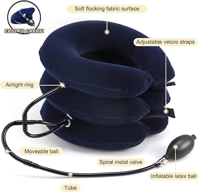 Neck Stretcher, Neck Traction Device, Cervical Traction Device for Neck Pain Relief, Neck Brace Adjustable Inflatable Neck Stretcher, Neck Decompression Devices Home Use (Dark Blue)